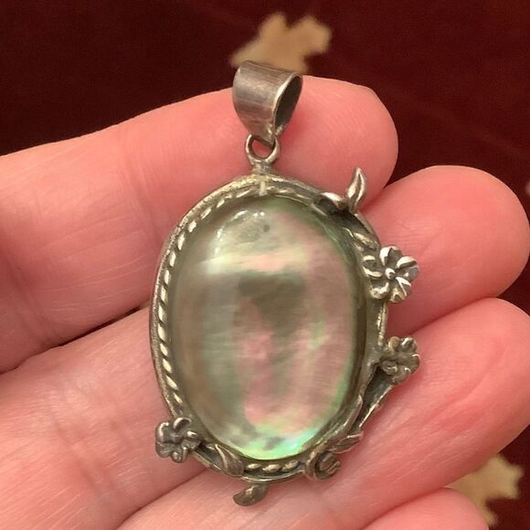 sterling SILVER 925 ABALONE MOTHER OF PEARL OVAL PENDANT - Picture 7 of 7